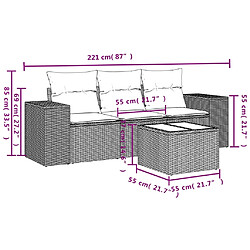 Avis vidaXL Salon de jardin 4 pcs avec coussins gris résine tressée