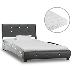 vidaXL Lit avec matelas Gris Similicuir 90x200 cm