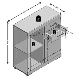 FMD Armoire avec 2 portes et 2 tiroirs 80x34,9x89,9 cm Béton et blanc pas cher