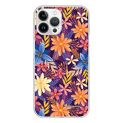 LaCoqueFrançaise Coque iPhone 13 Pro Max Fleurs violettes et oranges souple silicone transparente