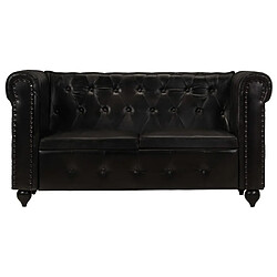 vidaXL Canapé Chesterfield à 2 places Noir Cuir véritable