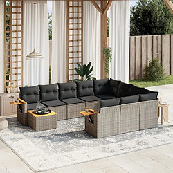 vidaXL Salon de jardin 11 pcs avec coussins gris résine tressée 