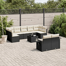 vidaXL Salon de jardin 10 pcs avec coussins noir résine tressée 