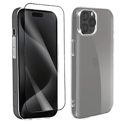 Coque pour iPhone 15 Pro Max Souple Transparente Verre Trempé 9H Noir Bigben