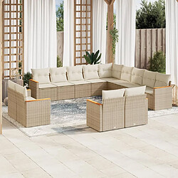 vidaXL Salon de jardin avec coussins 13 pcs beige résine tressée