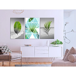 Decoshop26 Tableau toile de décoration murale impression premium en 3 parties sur châssis en bois motif Feuilles sur la plage 120x60 cm 11_0016007