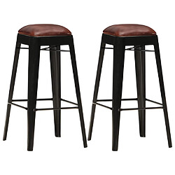 vidaXL Tabourets de bar lot de 2 noir cuir véritable