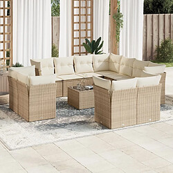 vidaXL Salon de jardin avec coussins 12 pcs beige résine tressée