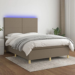 vidaXL Sommier à lattes de lit et matelas et LED Taupe 140x200cm Tissu 