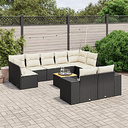 vidaXL Salon de jardin 10 pcs avec coussins noir résine tressée 