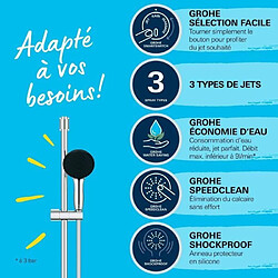 Avis Ensemble de douche avec pommeau 3 jets, barre 90cm et flexible - GROHE Vitalio Start 110 26956001 - Economie d'eau - Chromé