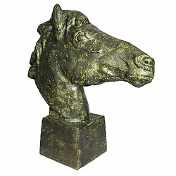 L'Héritier Du Temps Grande Statue de Cheval Tête ou Buste de Cheval Tête de Pilastre ou Colonne en Fonte Verte 20x56x59cm