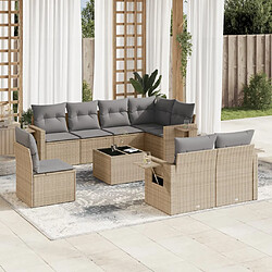 vidaXL Salon de jardin avec coussins 9 pcs beige résine tressée 