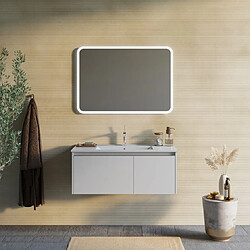 Kiamami Valentina MEUBLE DE SALLE DE BAIN GRIS CLAIR MAT 100CM, LAVABO, MIROIR À LED | MONACO 