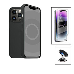 PHONECARE Kit Film Hydrogel Full Cover Avant + Coque Silicone Liquide + Support Magnétique de Voiture pour Apple iPhone 15 - Noir