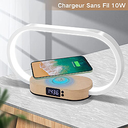 Lampe de Chevet Chargeur sans Fil, Lampe de Chevet Tactile avec Port USB, Lampe Chargeur Induction avec L'horloge, Lampe de Table avec 3 Modes de Couleur et Intensité Variable, Bois&Blanc [Classe énergétique G]