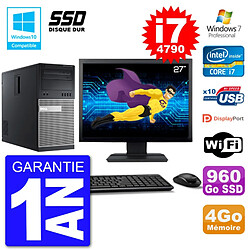 PC Tour DELL 9020 Ecran 27" Core i7-4790 RAM 4Go SSD 960Go Graveur DVD Wifi W7 · Occasion 