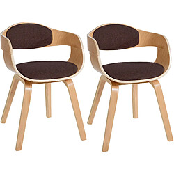 Decoshop26 Lot de 2 chaises de salle à manger design scandinave en tissu marron et structure en bois clair 10_0001719 