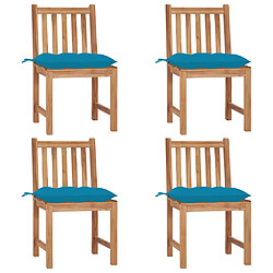 vidaXL Chaises de jardin lot de 4 avec coussins Bois de teck massif 