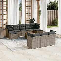 vidaXL Salon de jardin 11 pcs avec coussins gris résine tressée 