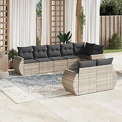 vidaXL Salon de jardin 8 pcs avec coussins gris clair résine tressée