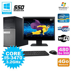 Lot PC Tour Dell 7010 I5-3470 3.2Ghz 4Go 480Go SSD DVD WIFI Win 7 + Ecran 22 - Occasion