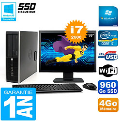 PC HP Compaq 8300 SFF Ecran 19" Core I7-2600 RAM 4Go Disque 960 Go SSD Wifi W7 - Occasion