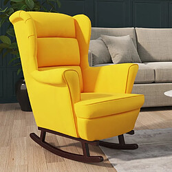 Maison Chic Fauteuil à bascule,Fauteuil pour relax pieds en bois massif d'hévéa Jaune Velours -MN24629