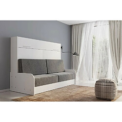 Inside 75 Armoire lit escamotable VERTIGO SOFA structure accoudoirs blanc tissu gris 160*200 cm