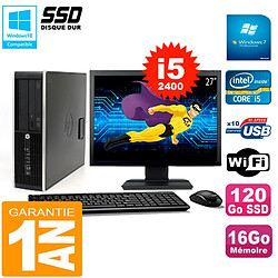 PC HP Compaq 8300 SFF Ecran 27" Core I5-2400 RAM 16Go Disque 120 Go SSD Wifi W7 - Occasion