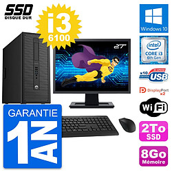 PC Tour HP EliteDesk 800 G2 Ecran 27" i3-6100 RAM 8Go SSD 2To Windows 10 Wifi · Occasion 