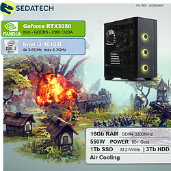 Sedatech PC Gaming • Intel i3-10100F • RTX3050 • 16 Go RAM • 1To SSD M.2 • 3To HDD • sans OS