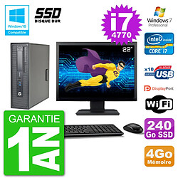 PC HP EliteDesk 800 G1 SFF Ecran 22" i7-4770 4Go SSD 240Go Graveur DVD Wifi W7 - Occasion