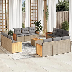 Maison Chic Salon de jardin avec coussins 13 pcs, Ensemble Tables et chaises de jardin, beige résine tressée -GKD663294