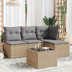 Maison Chic Salon de jardin avec coussins 5 pcs | Ensemble de Table et chaises | Mobilier d'Extérieur beige résine tressée -GKD99004