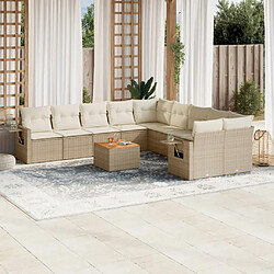 vidaXL Salon de jardin 11 pcs avec coussins beige résine tressée 