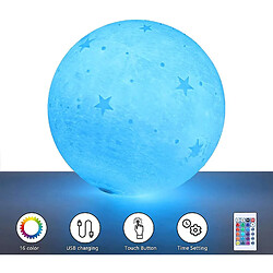 Universal Lumière de lune 3D 16 cm 16 couleurs, écran tactile rechargeable USB Lune lumineuse RGB motif étoile Chambre à coucher Salon Café Anniversaire Cadeau de Noël, (blanc)