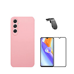 Jeu de films en verre trempé de la couverture 5D + Cas de silicone liquide + SuppOrt Magnétique L Voiture de conduite sécuritaire Phonecare pour Samsung Galaxy A05s - rose