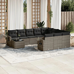 vidaXL Salon de jardin 11 pcs avec coussins gris résine tressée