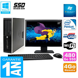 PC HP Compaq Pro 6200 SFF Ecran 22" Intel G840 4Go 480 Go SSD Graveur DVD Wifi W7 · Occasion 