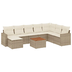 vidaXL Salon de jardin avec coussins 9 pcs beige résine tressée