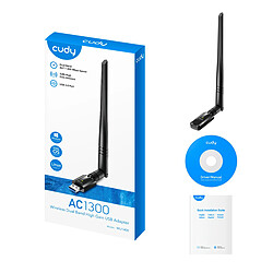 Cudy WU1400 Adaptateur réseau USB 3.0 AC1300 Wi-Fi double bande - Jusqu'à 867 Mbps en 5 GHz - Antenne à gain élevé