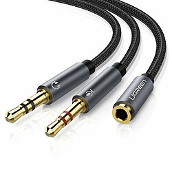 UGREEN Adaptateur Jack Audio Stéréo en Nylon Tressé Splitter Adaptateur Y Jack Micro Audio Compatible avec Ordinateur, Micro Casque avec Une Seule Prise Jack 3.5mm, 20cm