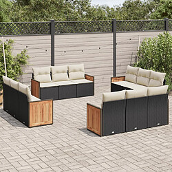 vidaXL Salon de jardin 12 pcs avec coussins noir résine tressée 