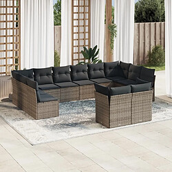 Maison Chic Salon de jardin avec coussins 12 pcs | Ensemble de Table et chaises | Mobilier d'Extérieur gris résine tressée -GKD17387