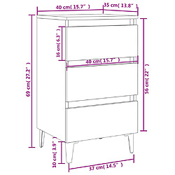 vidaXL Tables de chevet pieds en métal 2 pcs gris béton 40x35x69 cm pas cher