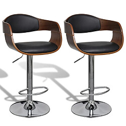 Helloshop26 Lot de deux tabourets de bar design chaise siège avec dossier cuir synthétique noir 1202186 