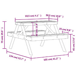 vidaXL Table de pique-nique 105x134x75 cm bois massif de pin pas cher