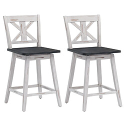 Helloshop26 Lot de 2 tabourets de bar siège pivotant 360° avec repose-pieds antidérapants en bois d'hévéa vintage pour maison restaurant blanche 20_0004907 