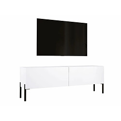 3XELIVING Meuble TV en couleur Blanc mat avec pieds droits en noir, D: l : 140 cm, H : 52 cm, P : 32 cm